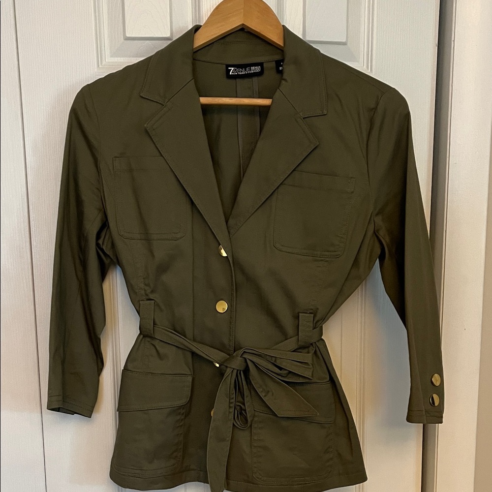 New York & Company Khaki Belted Blazer with Gold Accents
